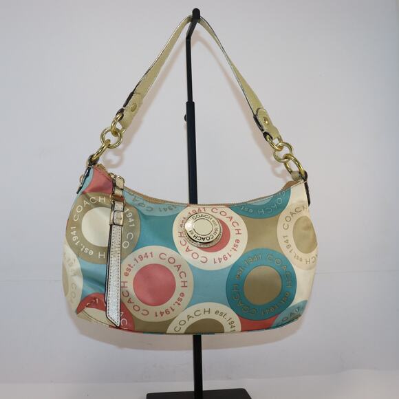 Coach Legacy Scribble Circle Print Hobo Bag Metallic Trim w/ Crossbody - Picture 1 of 6